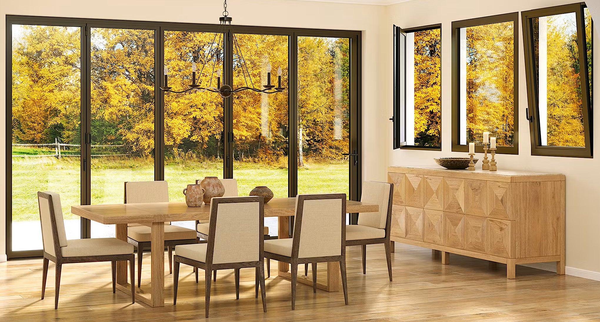 144 in X 48 in. uPVC-Triple Pane, Tilt & Turn, LowE-Glass +Screens +Nail Flange. QUAD Sash, New Construction or Replacement. Left/Right Handed, White or Black